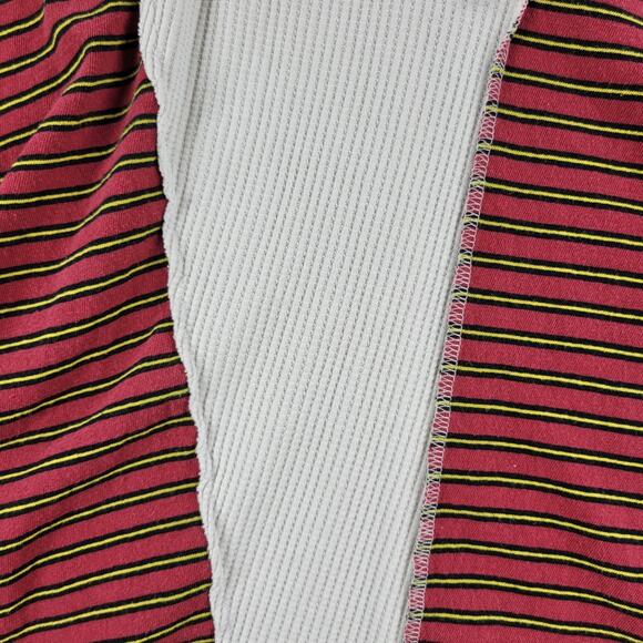 BDG UO Frazier Sweater M White Red Stripe Asymmetric Patch Waffle Knit Acadamia - Picture 3 of 12